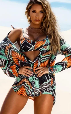 Black Tribal Print Beach Shirt