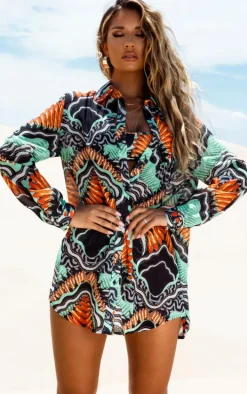 Black Tribal Print Beach Shirt