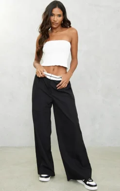 Black Turn Over Waist Straight Leg Pants