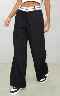 Black Turn Over Waist Straight Leg Pants