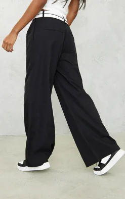 Black Turn Over Waist Straight Leg Pants