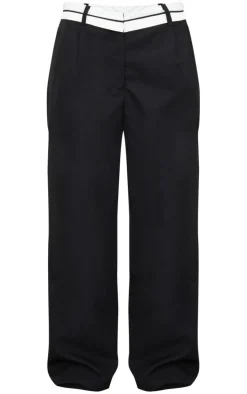 Black Turn Over Waist Straight Leg Pants