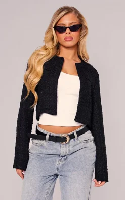 Black Tweed Look Crop Jacket