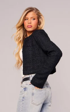 Black Tweed Look Crop Jacket