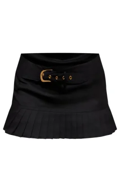 Black Twill Asymmetric Low Rise Micro Mini Skirt