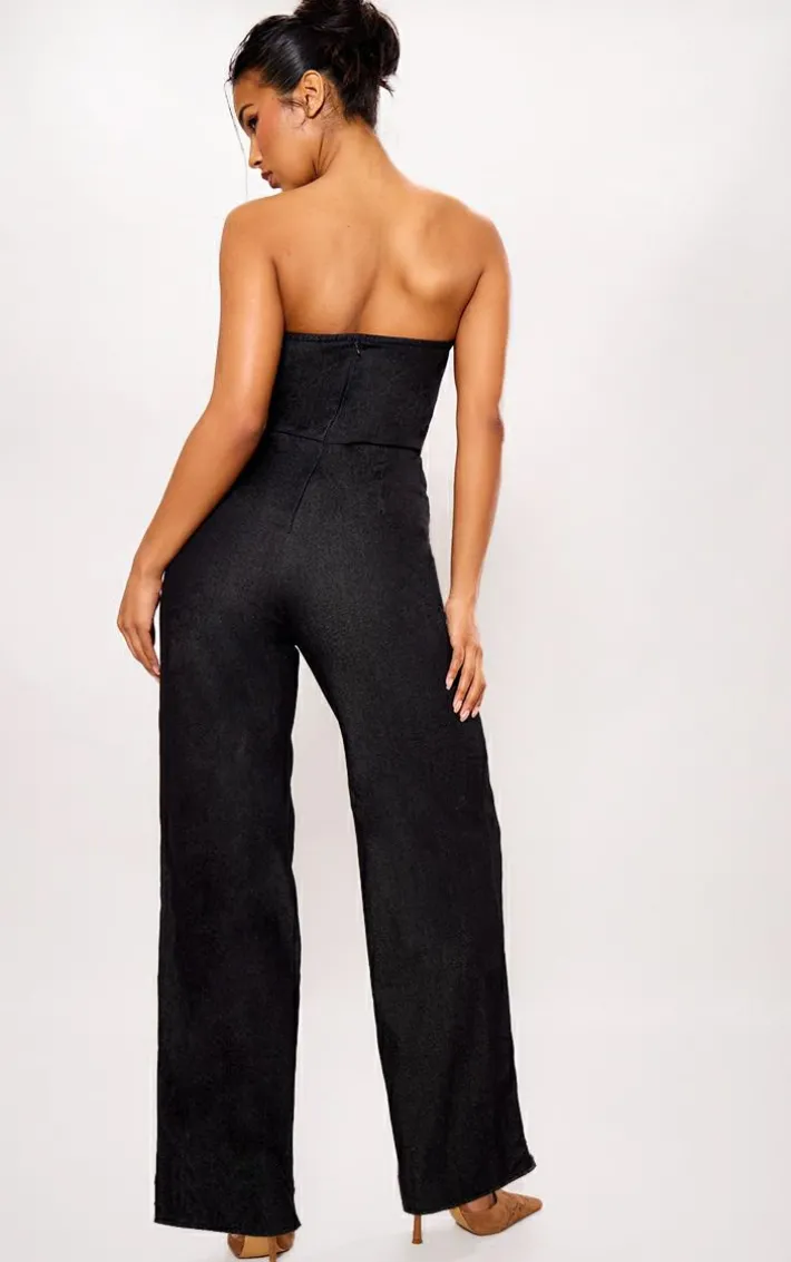 Black Twill Bandeau Wide Leg Jumpsuit