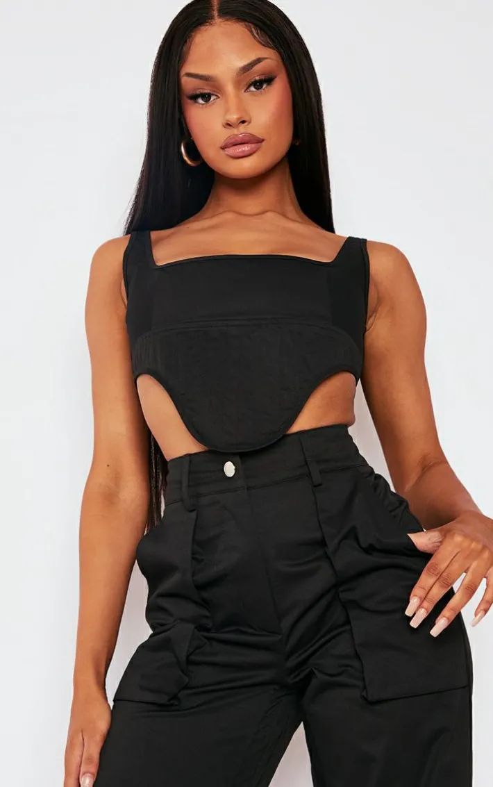 Black Twill Dip Hem Structured Cargo Corset