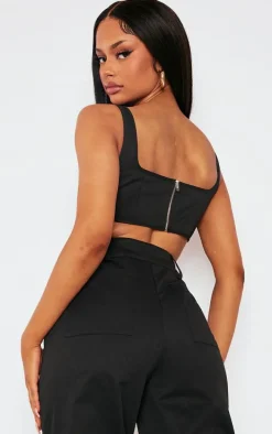 Black Twill Dip Hem Structured Cargo Corset