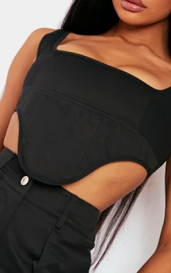 Black Twill Dip Hem Structured Cargo Corset