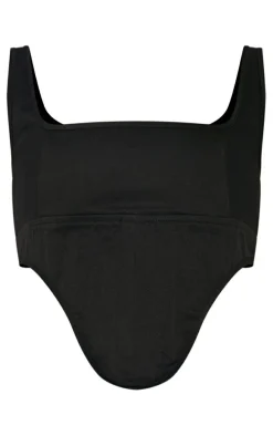 Black Twill Dip Hem Structured Cargo Corset