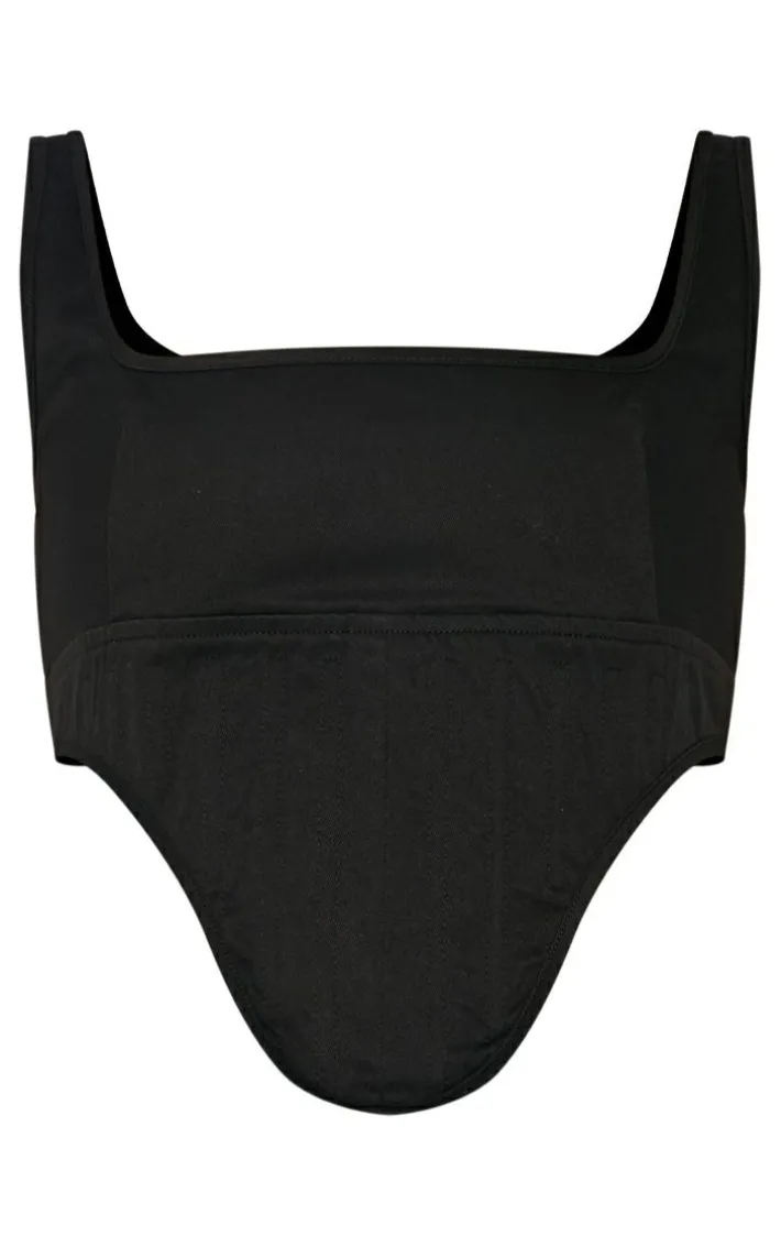 Black Twill Dip Hem Structured Cargo Corset