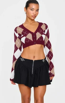 Black Twill Double Buckle Detail Mini Skirt