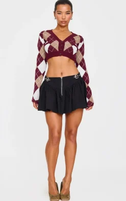 Black Twill Double Buckle Detail Mini Skirt