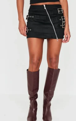 Black Twill Multi Belt Detail Mini Skirt