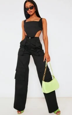 Black Twill Pocket Detail High Waist Cargo Pants
