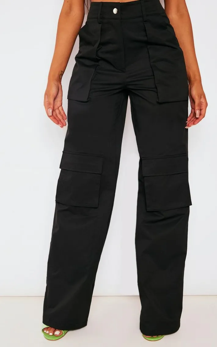 Black Twill Pocket Detail High Waist Cargo Pants
