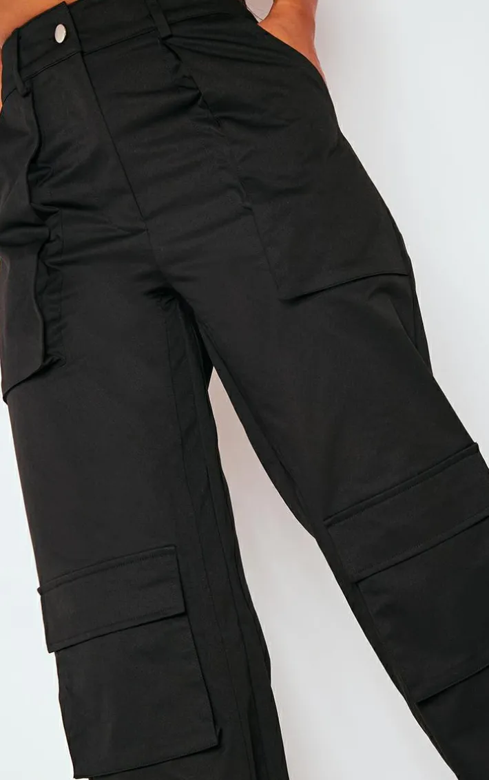 Black Twill Pocket Detail High Waist Cargo Pants