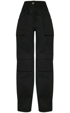Black Twill Pocket Detail High Waist Cargo Pants