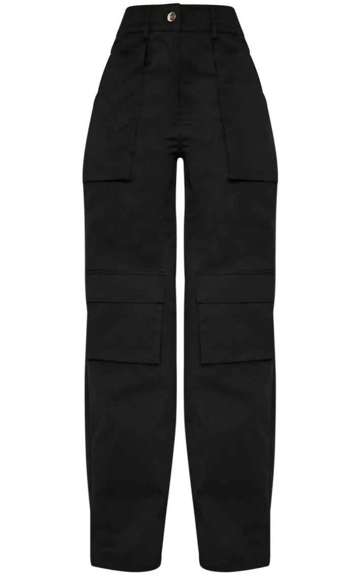 Black Twill Pocket Detail High Waist Cargo Pants