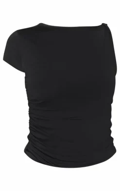 Black Twist Arm Slinky Long Top