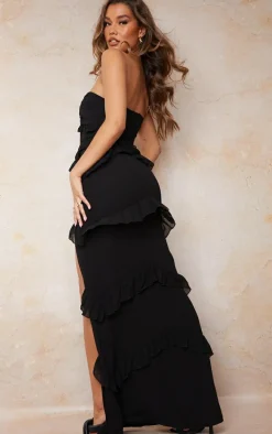 Black Twist Bandeau Tiered Maxi Dress