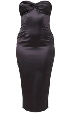 Black Twist Knot Detail Midi Dress