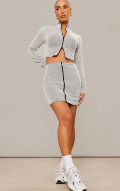 Black Two Tone Crinkle Rib Mini Skirt