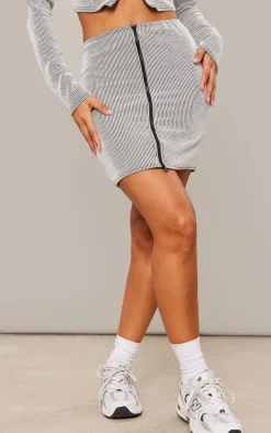 Black Two Tone Crinkle Rib Mini Skirt