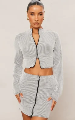 Black Two Tone Crinkle Rib Mini Skirt