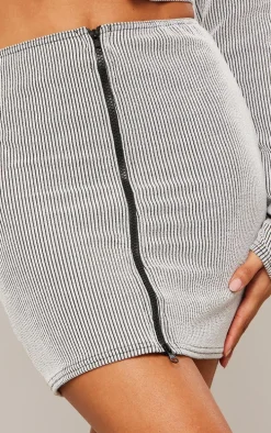 Black Two Tone Crinkle Rib Mini Skirt