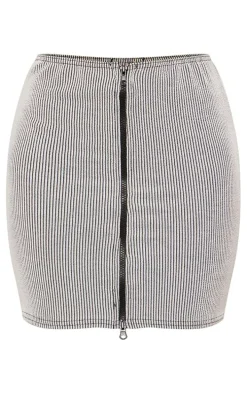 Black Two Tone Crinkle Rib Mini Skirt