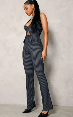 Black Two Tone Knit Flared Pants