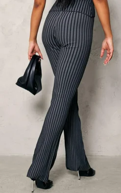 Black Two Tone Knit Flared Pants