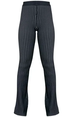 Black Two Tone Knit Flared Pants