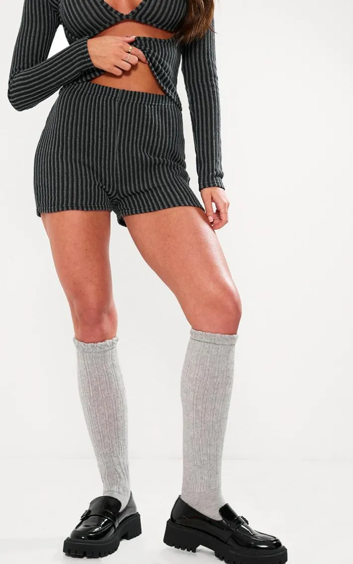 Black Two Tone Rib Hot Pant