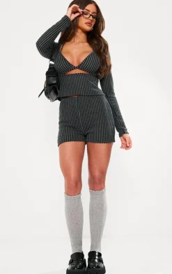 Black Two Tone Rib Hot Pant