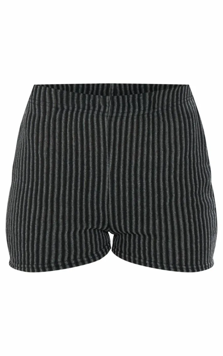 Black Two Tone Rib Hot Pant