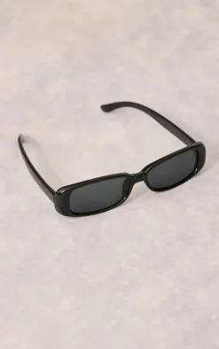Black Ultra Slim Rounded Rectangular Sunglasses