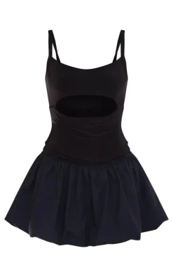 Black Underbust Cut Out Puffball Mini Dress
