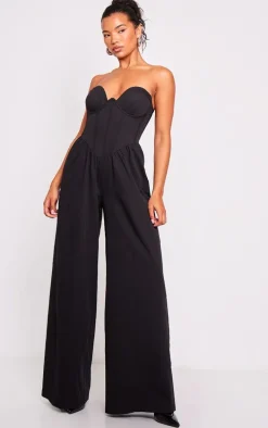 Black Underwire Corset Detail Tailored Jumpsuit