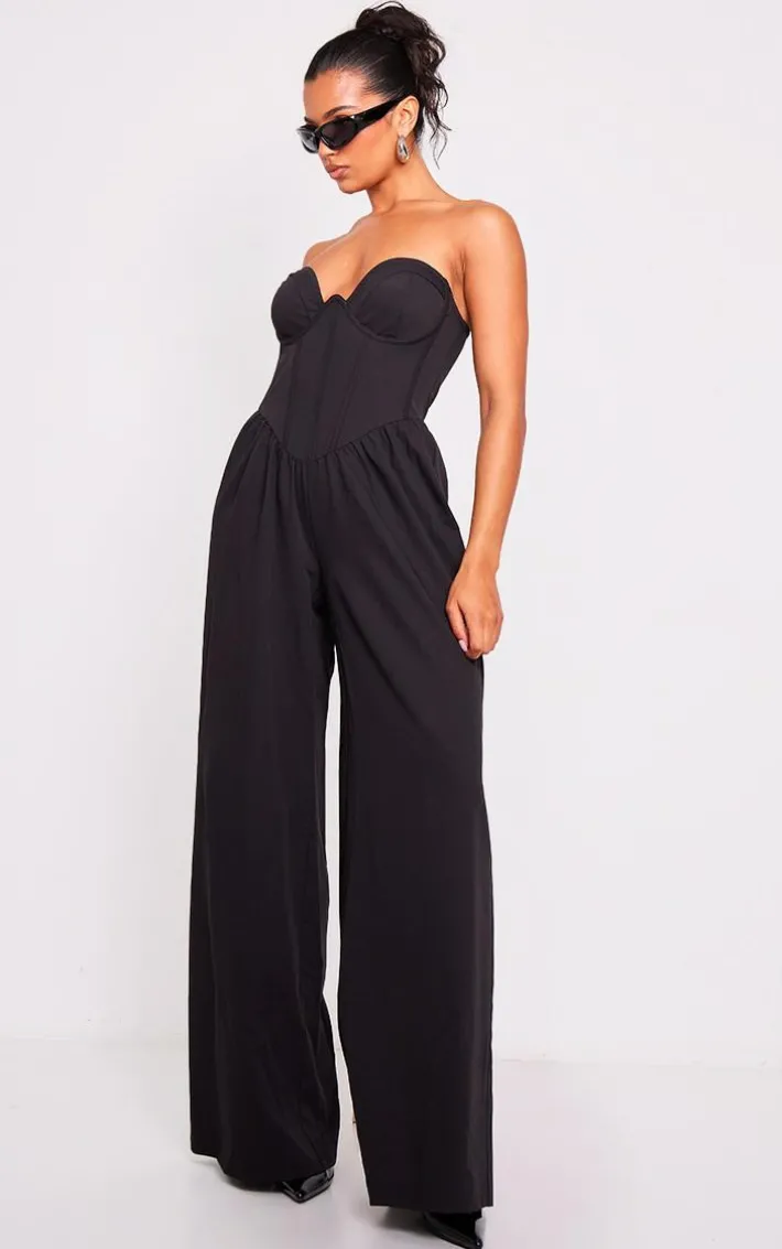 Black Underwire Corset Detail Tailored Jumpsuit