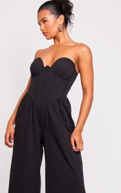 Black Underwire Corset Detail Tailored Jumpsuit