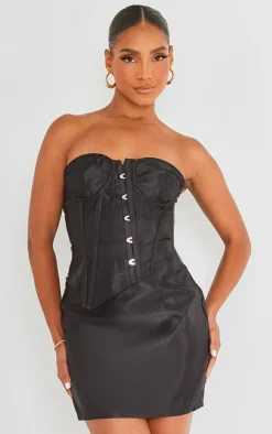 Black Underwire Hook And Eye Corset Detail Shift Dress