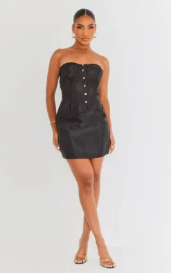 Black Underwire Hook And Eye Corset Detail Shift Dress