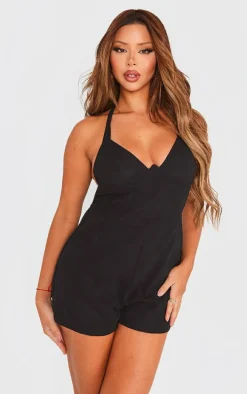 Black Underwire Tie Strap Chiffon Romper