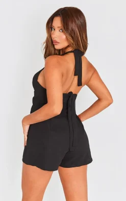 Black Underwire Tie Strap Chiffon Romper