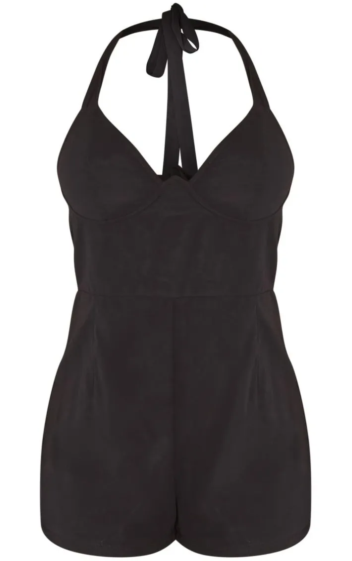 Black Underwire Tie Strap Chiffon Romper