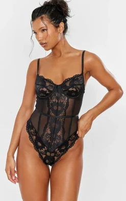 Black Underwired Cage Lace Body
