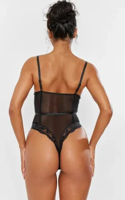 Black Underwired Cage Lace Body