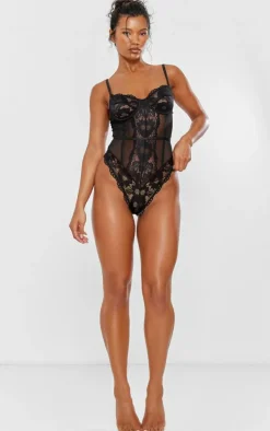 Black Underwired Cage Lace Body